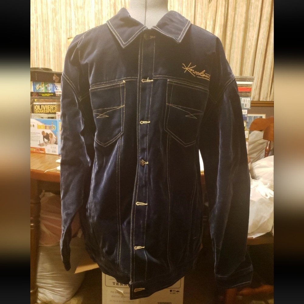 NWOT KNOCKOUT SIGNATURE XL BLUE VELVET JACKET COTTON NYLON RIVET POCKET RUSSIA